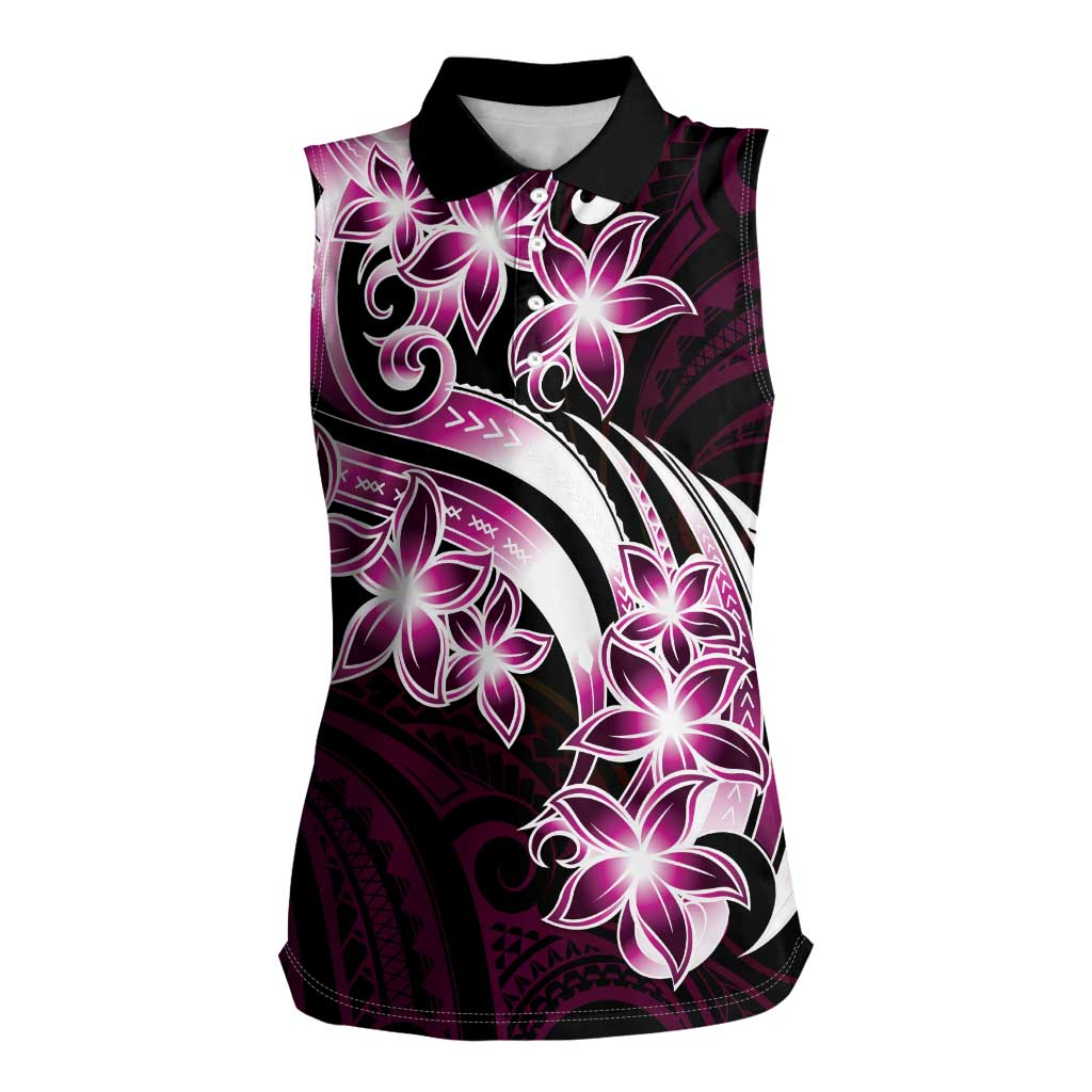 Plumeria Tribal Tattoo Women Sleeveless Polo Shirt Pink Polynesian Pattern LT9 Female Pink - Polynesian Pride