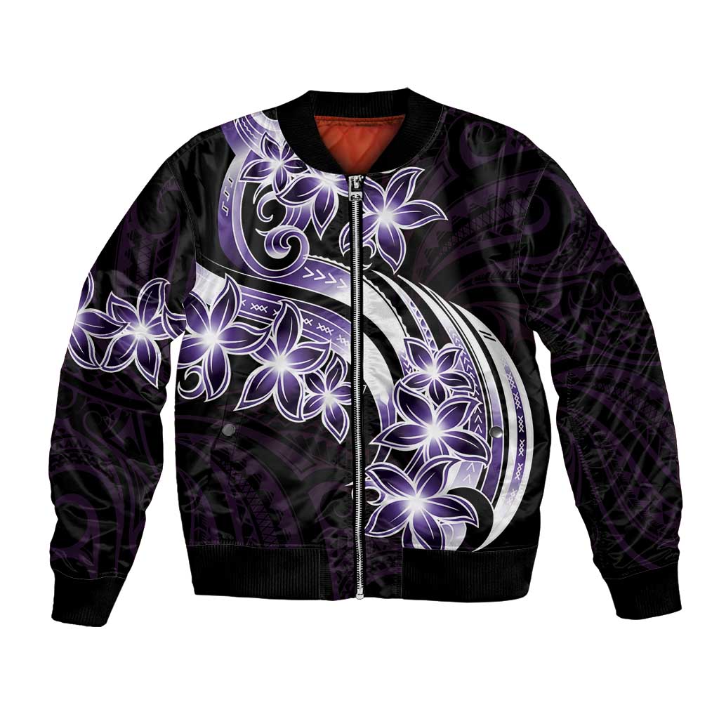 Plumeria Tribal Tattoo Bomber Jacket Purple Polynesian Pattern LT9 Unisex Purple - Polynesian Pride
