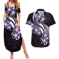Plumeria Tribal Tattoo Couples Matching Summer Maxi Dress and Hawaiian Shirt Purple Polynesian Pattern LT9 Purple - Polynesian Pride