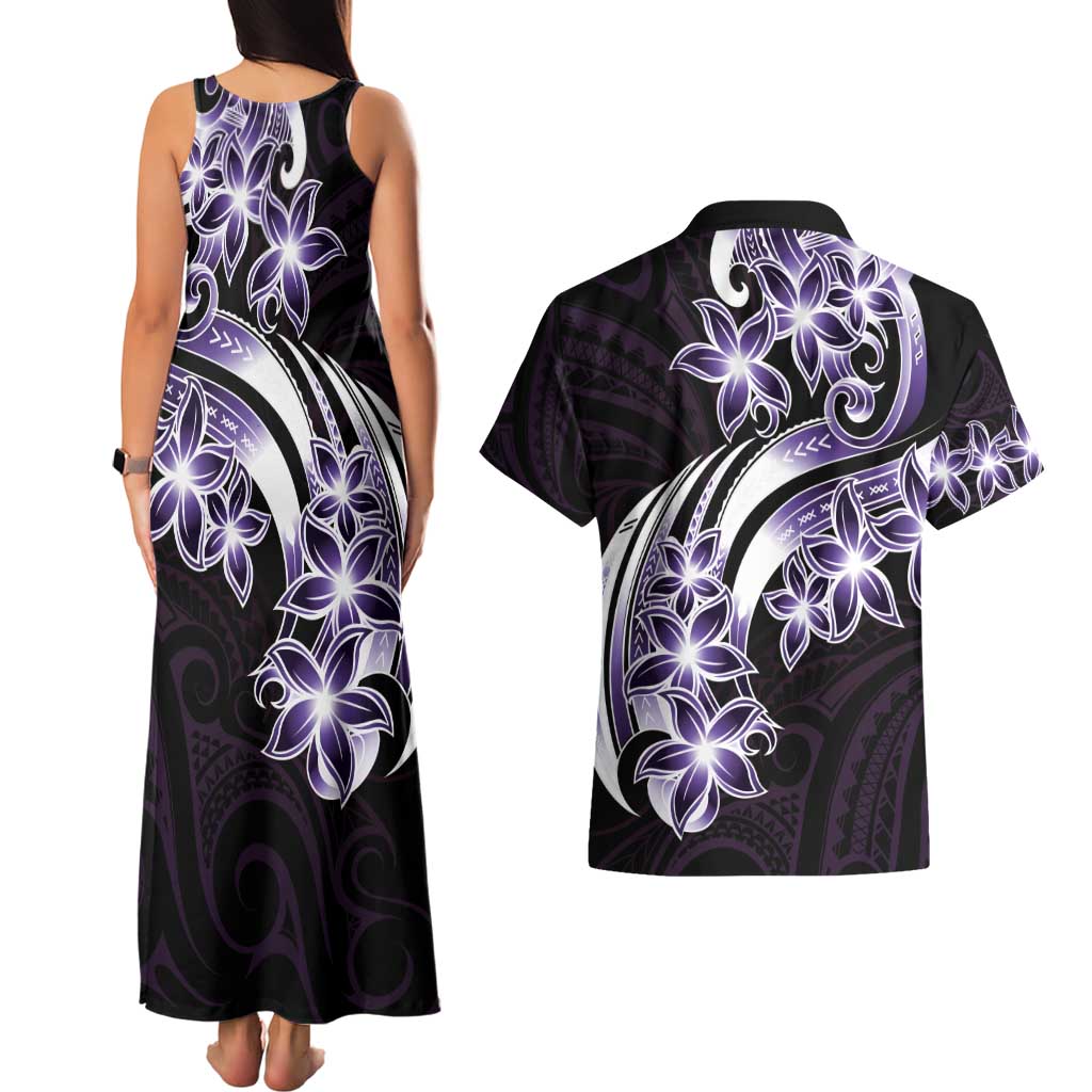 Plumeria Tribal Tattoo Couples Matching Tank Maxi Dress and Hawaiian Shirt Purple Polynesian Pattern LT9 - Polynesian Pride