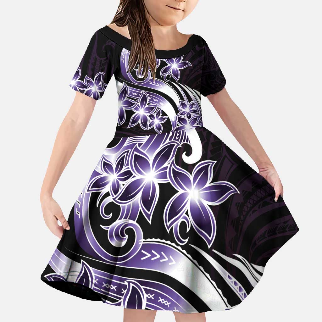 Plumeria Tribal Tattoo Family Matching Mermaid Dress and Hawaiian Shirt Purple Polynesian Pattern LT9 Daughter's Dress Purple - Polynesian Pride