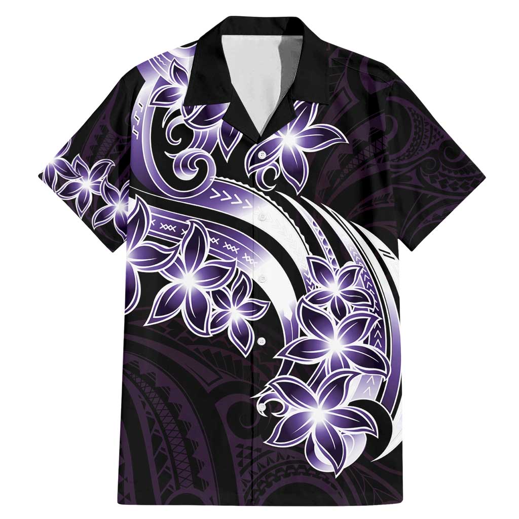 Plumeria Tribal Tattoo Family Matching Mermaid Dress and Hawaiian Shirt Purple Polynesian Pattern LT9 Dad's Shirt - Short Sleeve Purple - Polynesian Pride