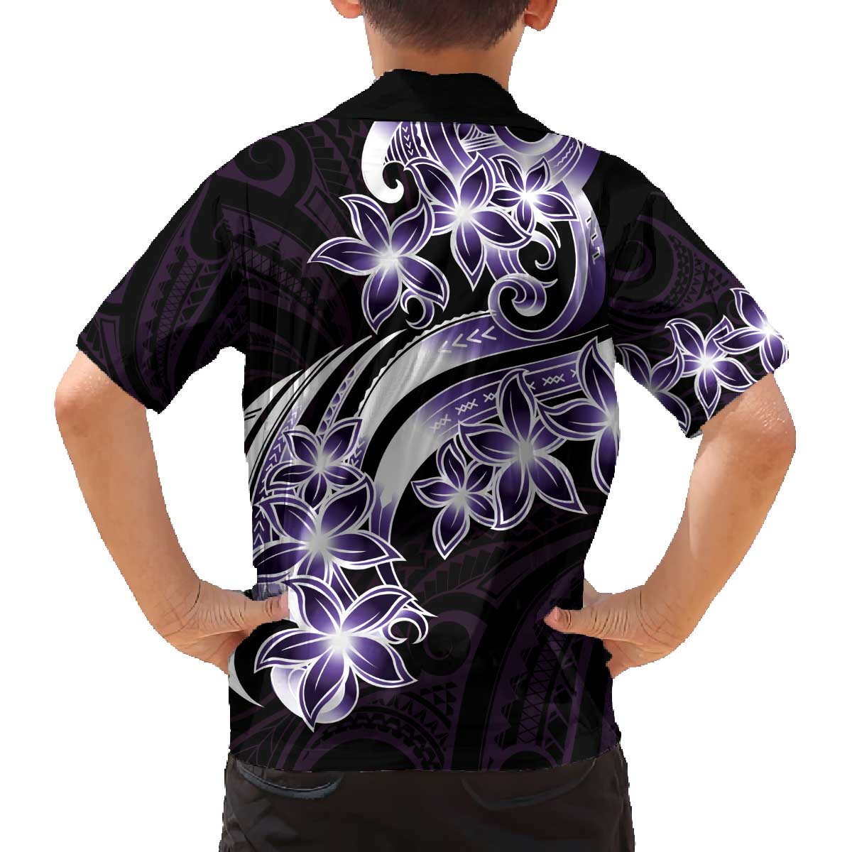 Plumeria Tribal Tattoo Family Matching Off The Shoulder Long Sleeve Dress and Hawaiian Shirt Purple Polynesian Pattern LT9 - Polynesian Pride
