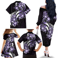 Plumeria Tribal Tattoo Family Matching Off The Shoulder Long Sleeve Dress and Hawaiian Shirt Purple Polynesian Pattern LT9 - Polynesian Pride