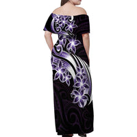 Plumeria Tribal Tattoo Family Matching Off Shoulder Maxi Dress and Hawaiian Shirt Purple Polynesian Pattern LT9 - Polynesian Pride