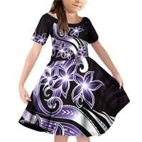 Plumeria Tribal Tattoo Family Matching Off Shoulder Short Dress and Hawaiian Shirt Purple Polynesian Pattern LT9 Daughter's Dress Purple - Polynesian Pride