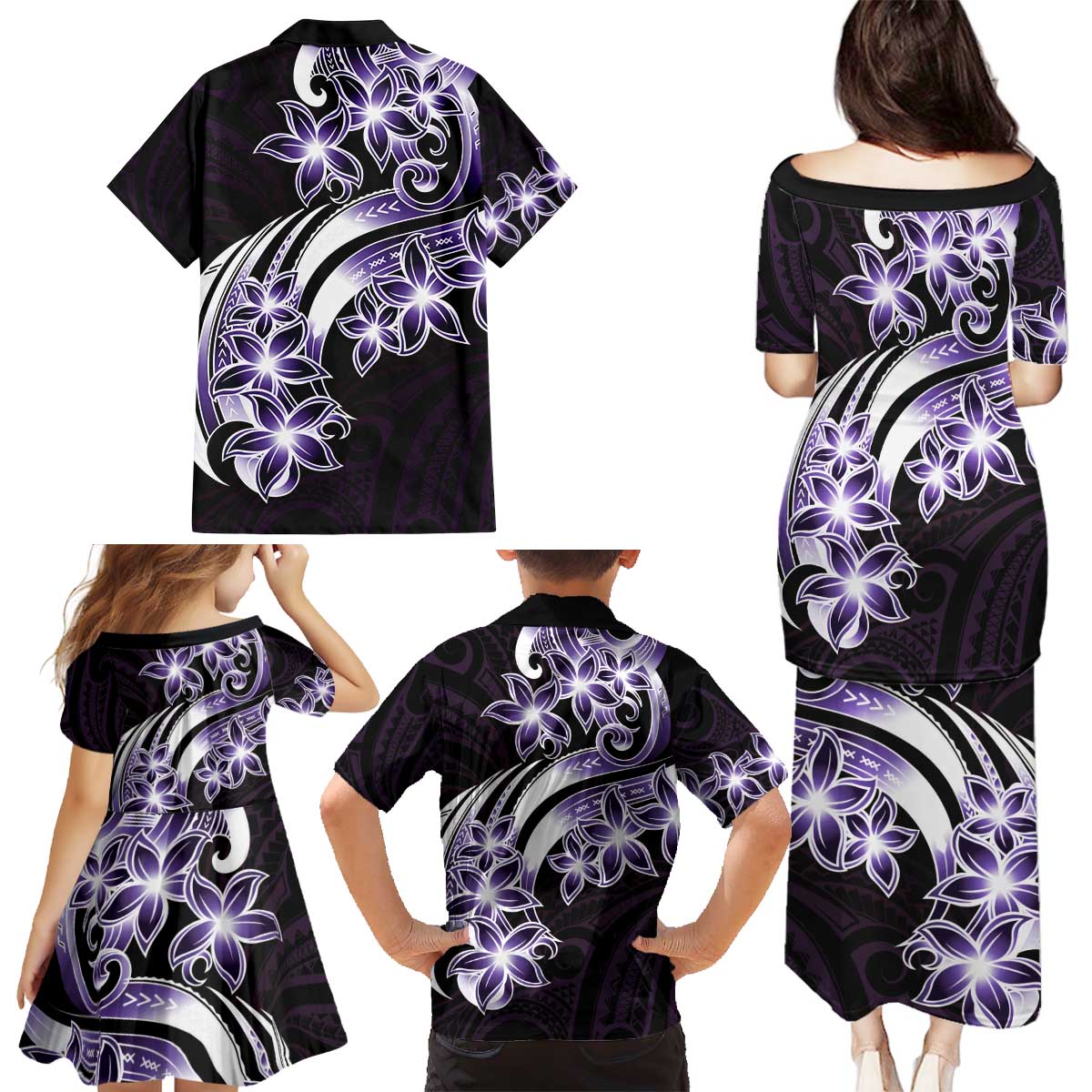 Plumeria Tribal Tattoo Family Matching Puletasi and Hawaiian Shirt Purple Polynesian Pattern LT9 - Polynesian Pride