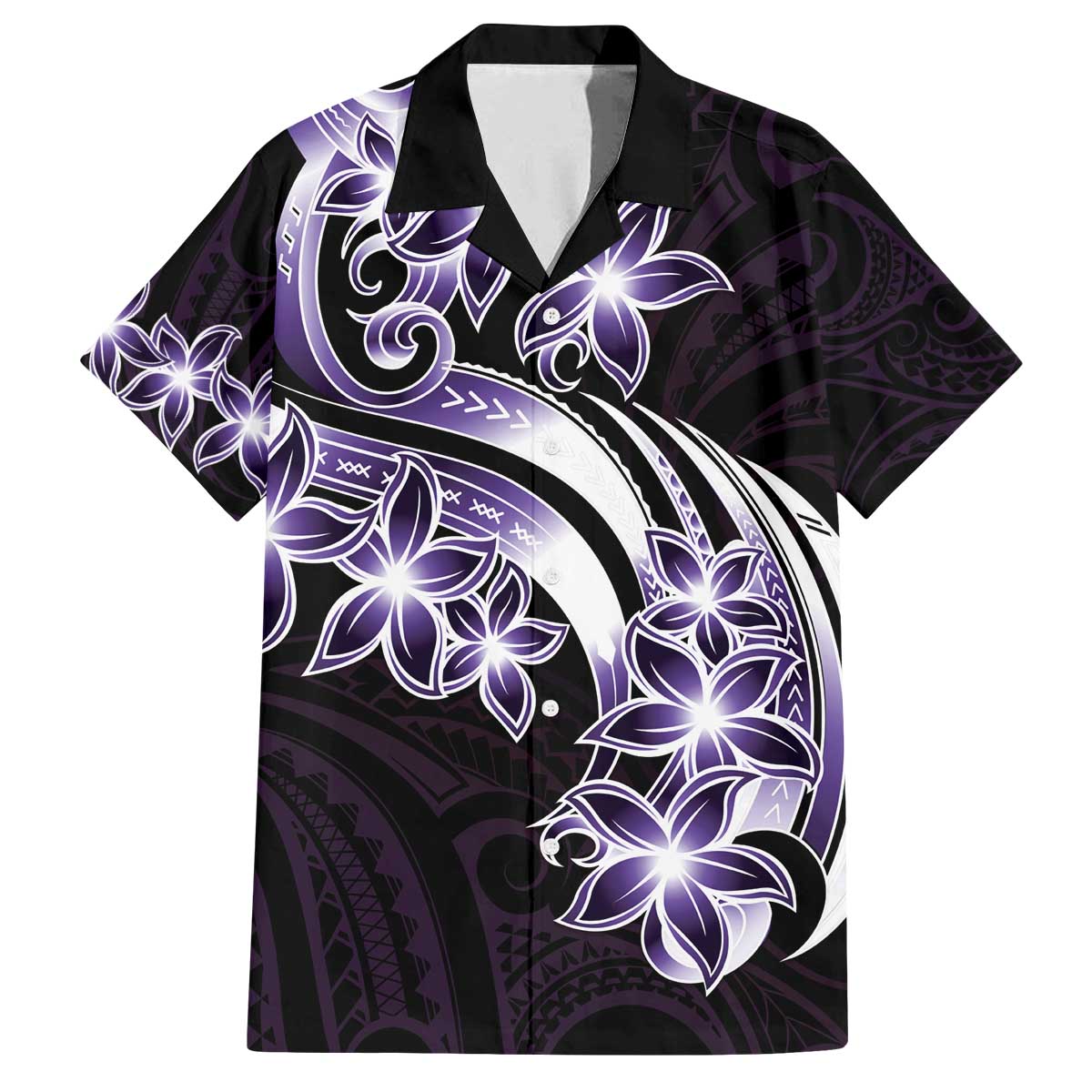 Plumeria Tribal Tattoo Family Matching Puletasi and Hawaiian Shirt Purple Polynesian Pattern LT9 Dad's Shirt - Short Sleeve Purple - Polynesian Pride