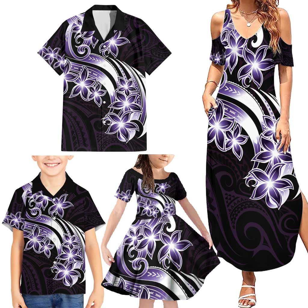 Plumeria Tribal Tattoo Family Matching Summer Maxi Dress and Hawaiian Shirt Purple Polynesian Pattern LT9 - Polynesian Pride