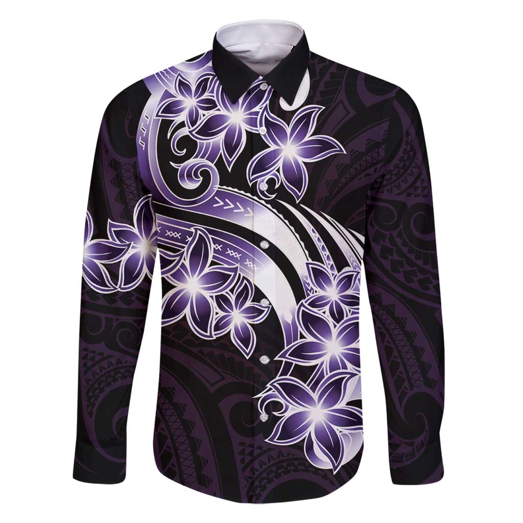 Plumeria Tribal Tattoo Family Matching Summer Maxi Dress and Hawaiian Shirt Purple Polynesian Pattern LT9 Dad's Shirt - Long Sleeve Purple - Polynesian Pride