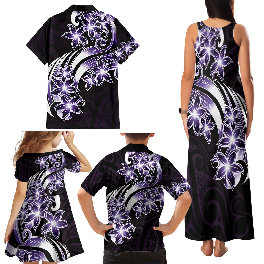 Plumeria Tribal Tattoo Family Matching Tank Maxi Dress and Hawaiian Shirt Purple Polynesian Pattern LT9 - Polynesian Pride
