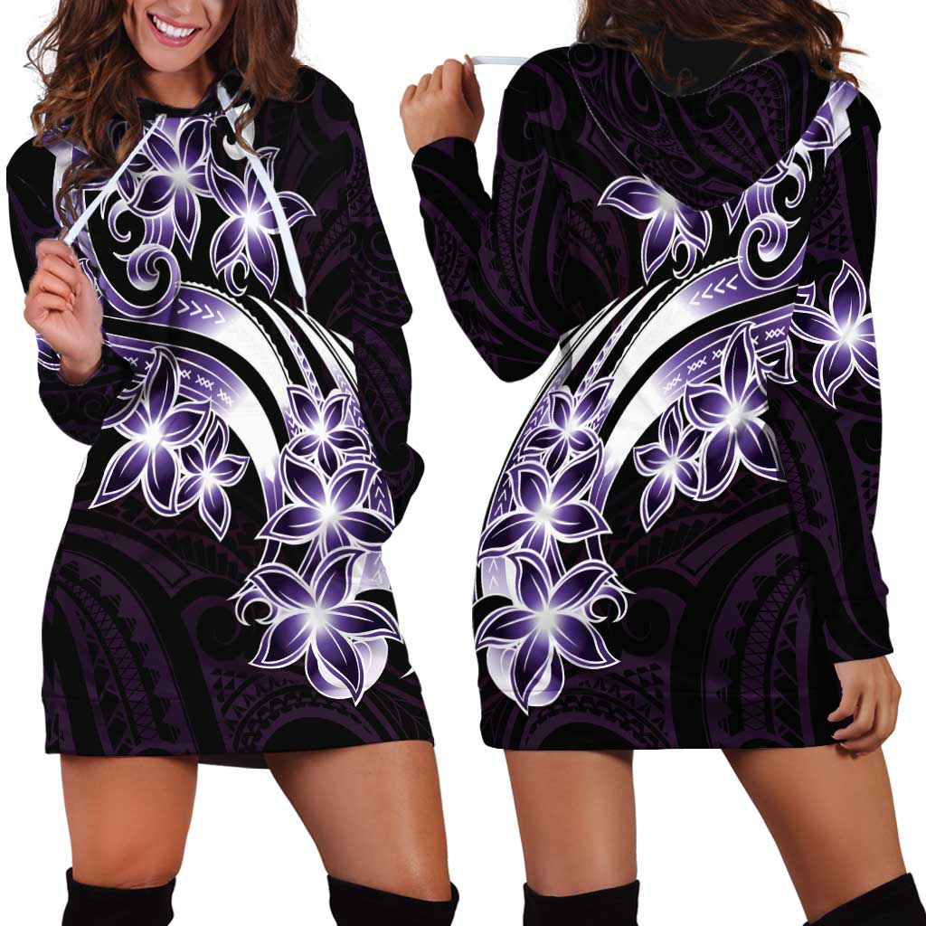 Plumeria Tribal Tattoo Hoodie Dress Purple Polynesian Pattern LT9 - Polynesian Pride