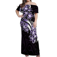 Plumeria Tribal Tattoo Off Shoulder Maxi Dress Purple Polynesian Pattern LT9 Women Purple - Polynesian Pride