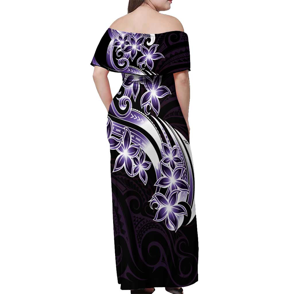 Plumeria Tribal Tattoo Off Shoulder Maxi Dress Purple Polynesian Pattern LT9 - Polynesian Pride