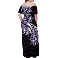 Plumeria Tribal Tattoo Off Shoulder Maxi Dress Purple Polynesian Pattern LT9 - Polynesian Pride