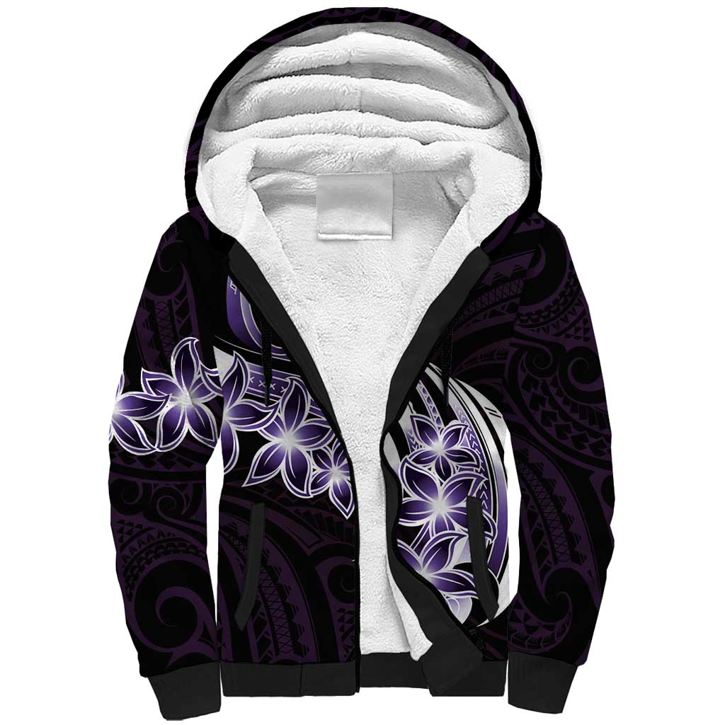 Plumeria Tribal Tattoo Sherpa Hoodie Purple Polynesian Pattern LT9 Unisex Purple - Polynesian Pride