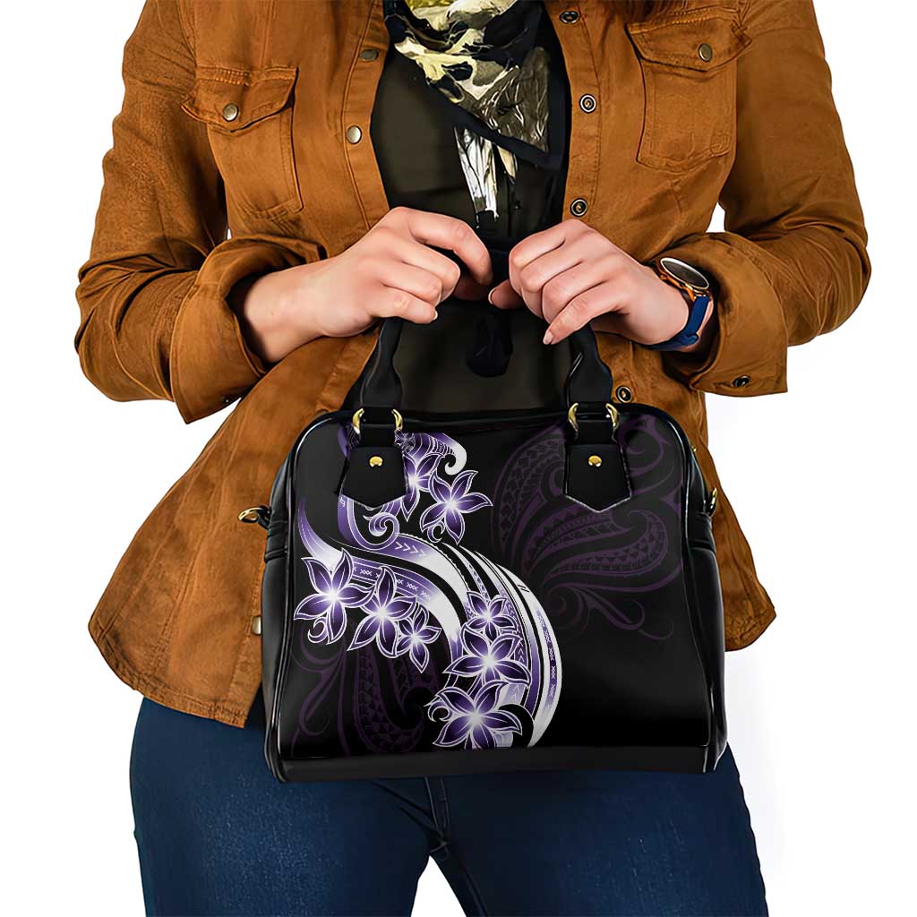 Plumeria Tribal Tattoo Shoulder Handbag Purple Polynesian Pattern