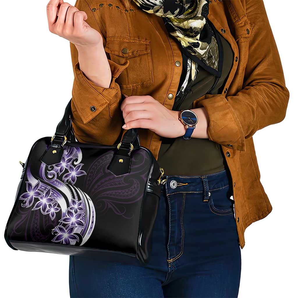 Plumeria Tribal Tattoo Shoulder Handbag Purple Polynesian Pattern