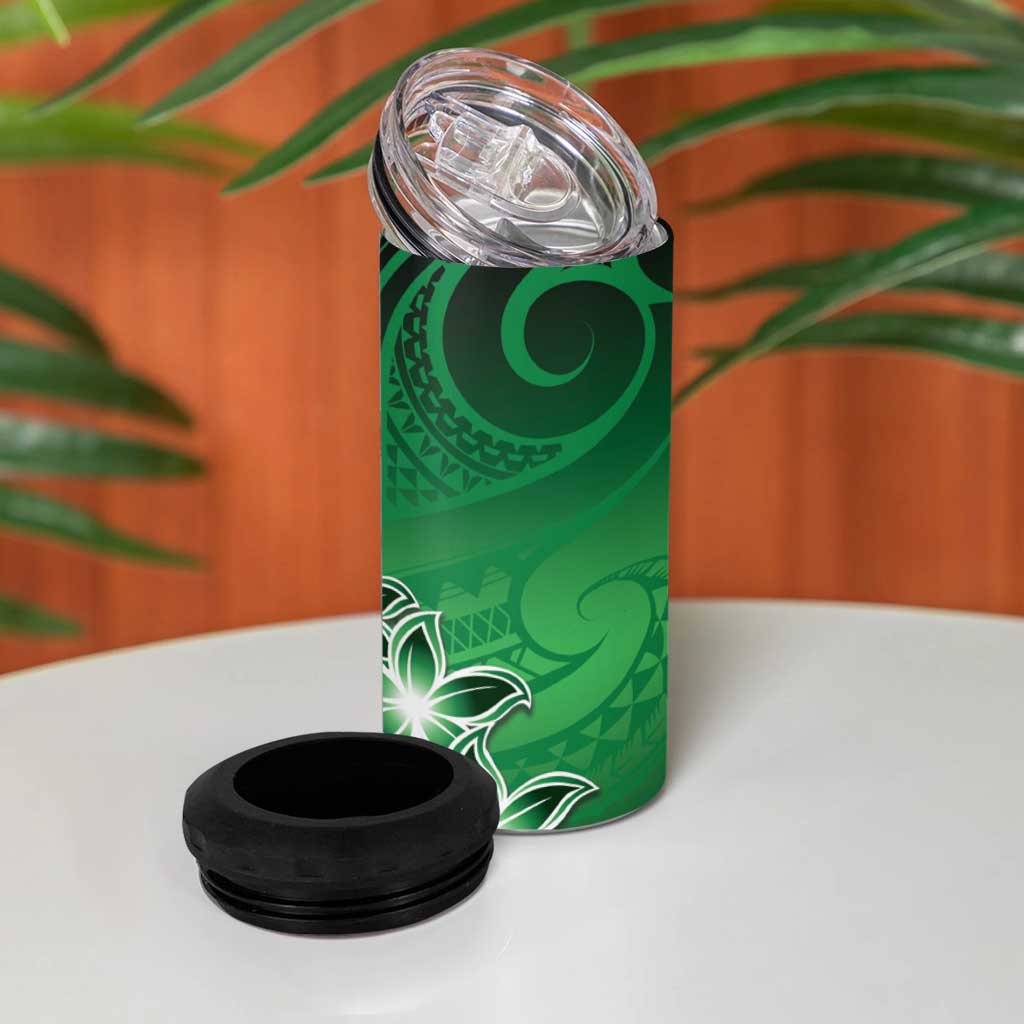 Cook Islands Tattoo 4 in 1 Can Cooler Tumbler Plumeria Polynesian Pattern