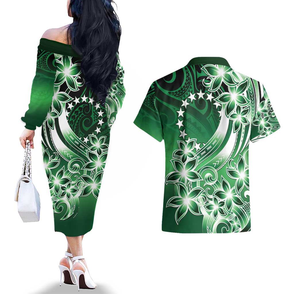 Cook Islands Tattoo Couples Matching Off The Shoulder Long Sleeve Dress and Hawaiian Shirt Plumeria Polynesian Pattern LT9 - Polynesian Pride