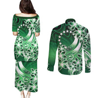 Cook Islands Tattoo Couples Matching Puletasi and Long Sleeve Button Shirt Plumeria Polynesian Pattern LT9 - Polynesian Pride