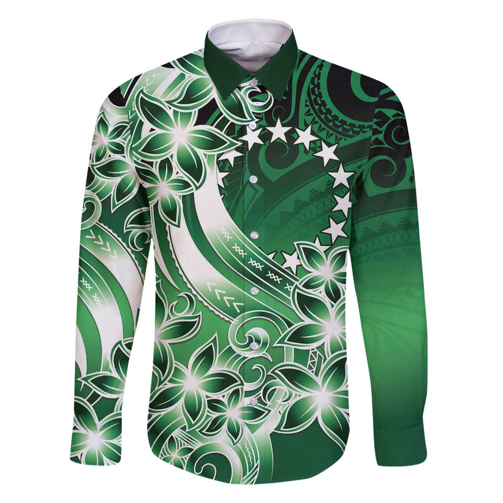 Cook Islands Tattoo Family Matching Long Sleeve Bodycon Dress and Hawaiian Shirt Plumeria Polynesian Pattern LT9 Dad's Shirt - Long Sleeve Green - Polynesian Pride