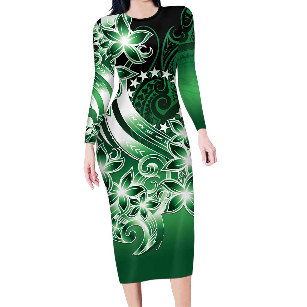 Cook Islands Tattoo Family Matching Long Sleeve Bodycon Dress and Hawaiian Shirt Plumeria Polynesian Pattern LT9 Mom's Dress Green - Polynesian Pride