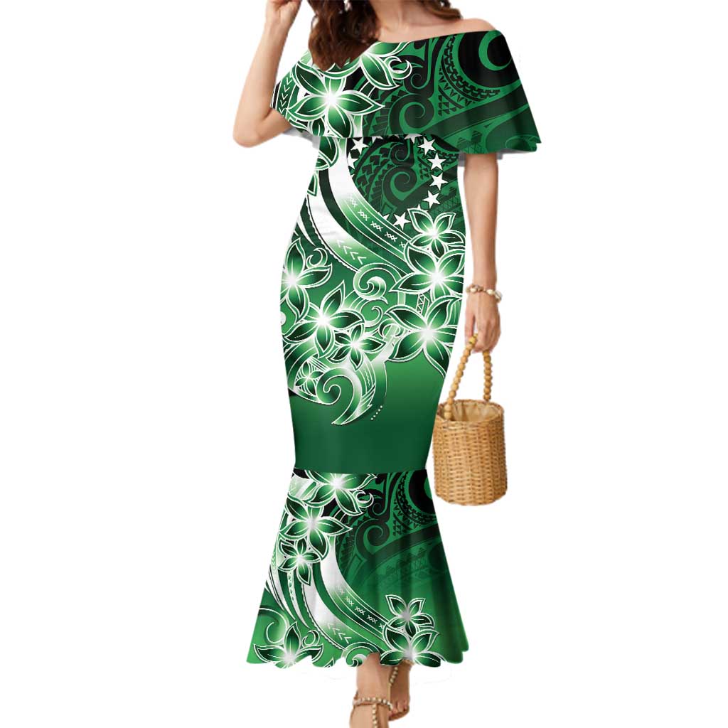 Cook Islands Tattoo Family Matching Mermaid Dress and Hawaiian Shirt Plumeria Polynesian Pattern LT9 Mom's Dress Green - Polynesian Pride