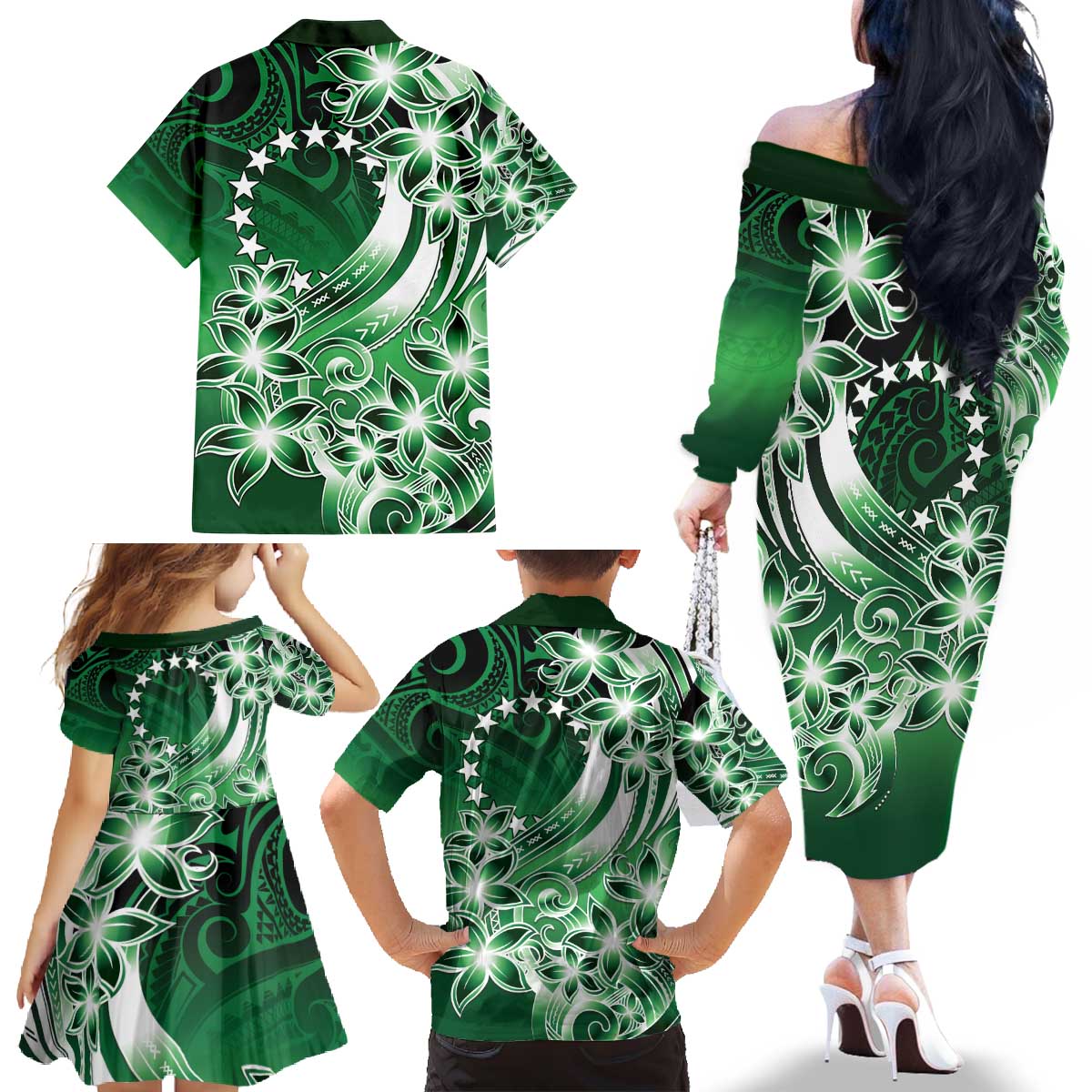 Cook Islands Tattoo Family Matching Off The Shoulder Long Sleeve Dress and Hawaiian Shirt Plumeria Polynesian Pattern LT9 - Polynesian Pride
