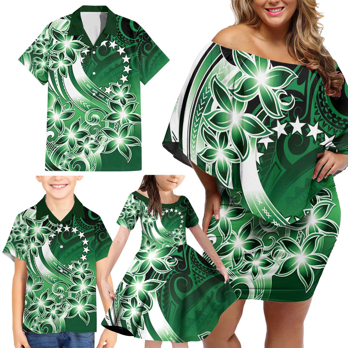Cook Islands Tattoo Family Matching Off Shoulder Short Dress and Hawaiian Shirt Plumeria Polynesian Pattern LT9 - Polynesian Pride