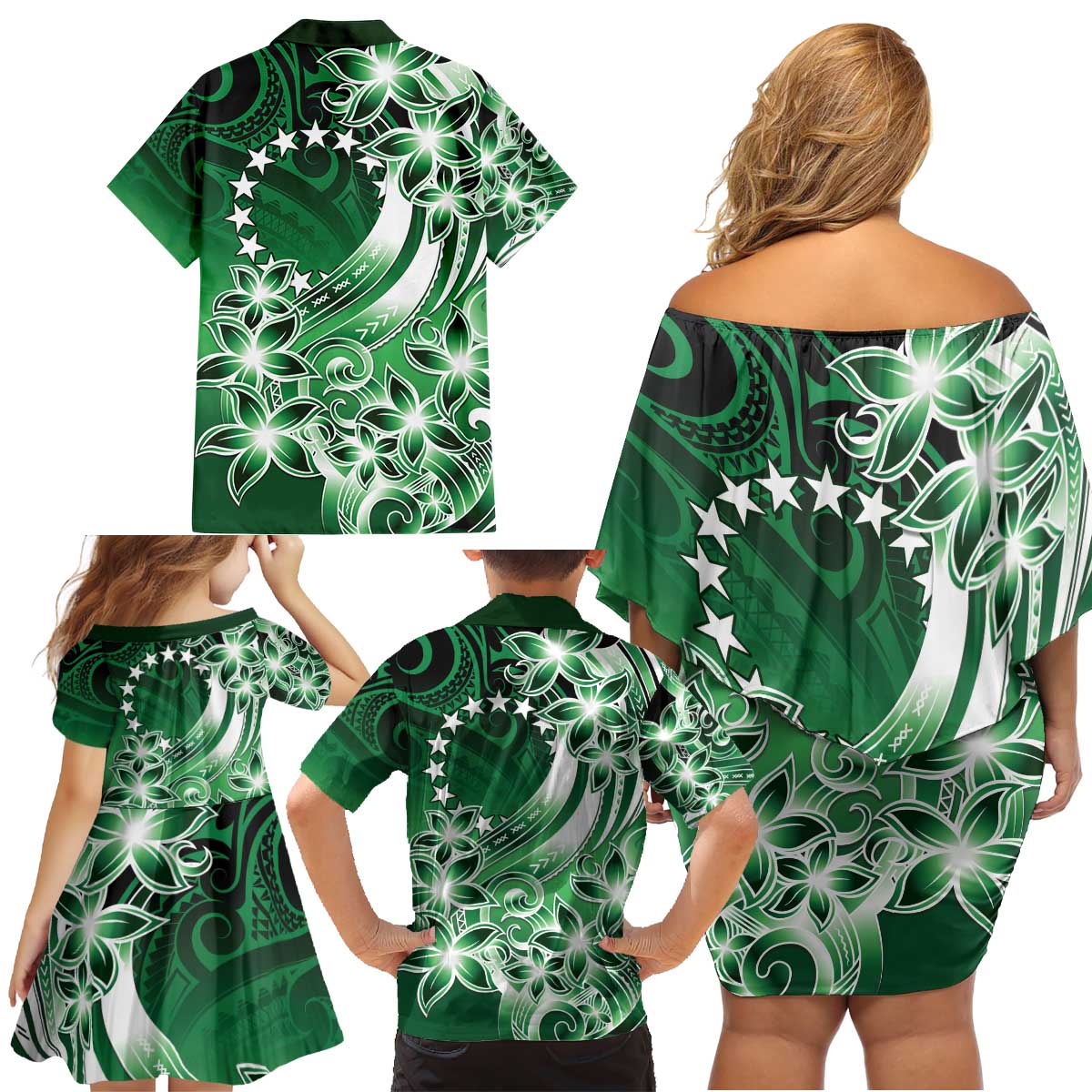 Cook Islands Tattoo Family Matching Off Shoulder Short Dress and Hawaiian Shirt Plumeria Polynesian Pattern LT9 - Polynesian Pride