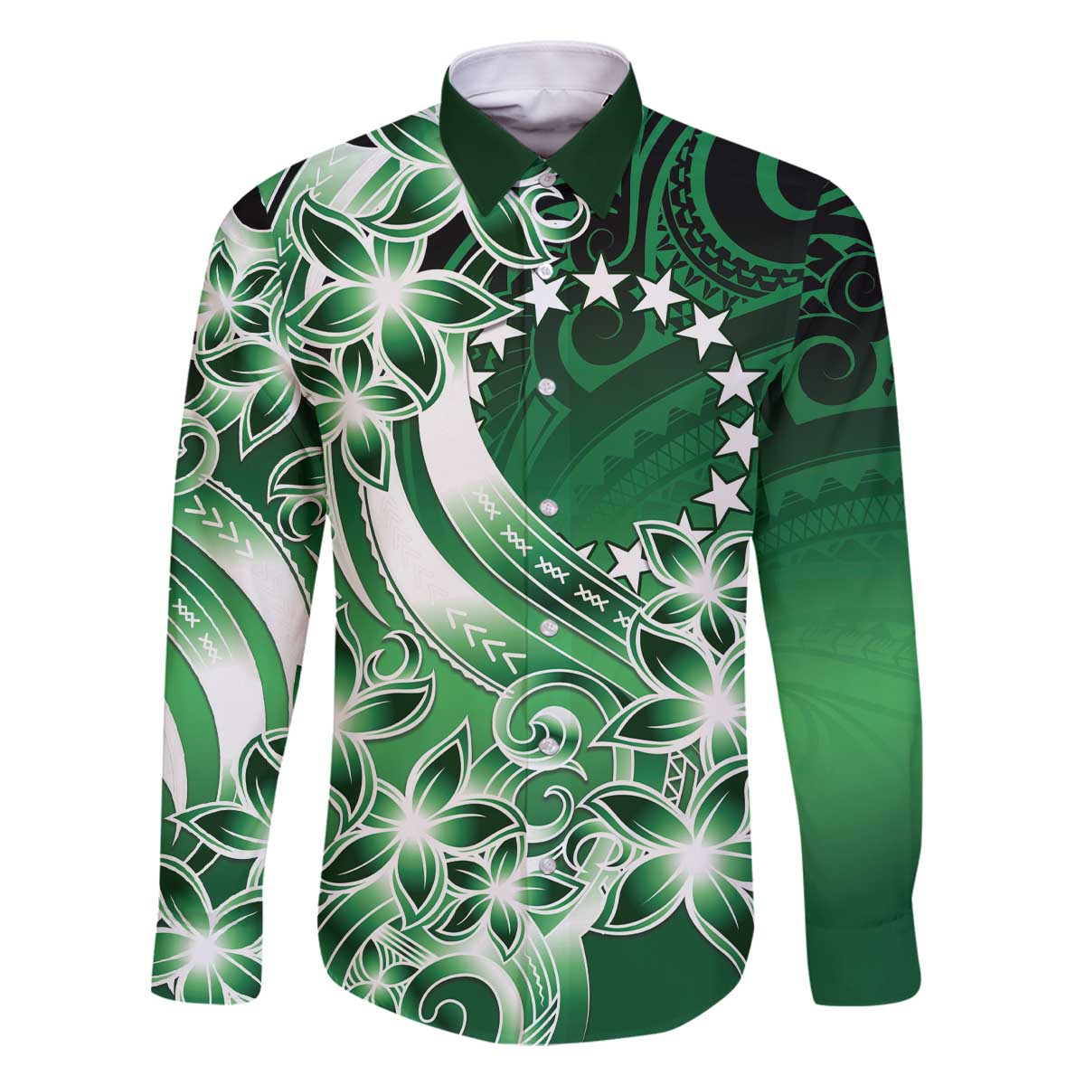Cook Islands Tattoo Family Matching Off Shoulder Short Dress and Hawaiian Shirt Plumeria Polynesian Pattern LT9 Dad's Shirt - Long Sleeve Green - Polynesian Pride