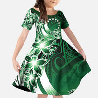Cook Islands Tattoo Family Matching Puletasi and Hawaiian Shirt Plumeria Polynesian Pattern LT9 Daughter's Dress Green - Polynesian Pride