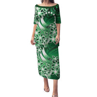 Cook Islands Tattoo Family Matching Puletasi and Hawaiian Shirt Plumeria Polynesian Pattern LT9 Mom's Dress Green - Polynesian Pride