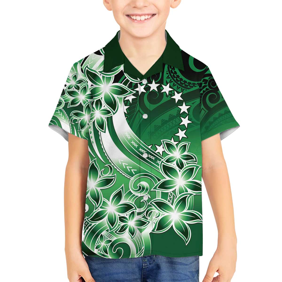 Cook Islands Tattoo Family Matching Puletasi and Hawaiian Shirt Plumeria Polynesian Pattern LT9 Son's Shirt Green - Polynesian Pride