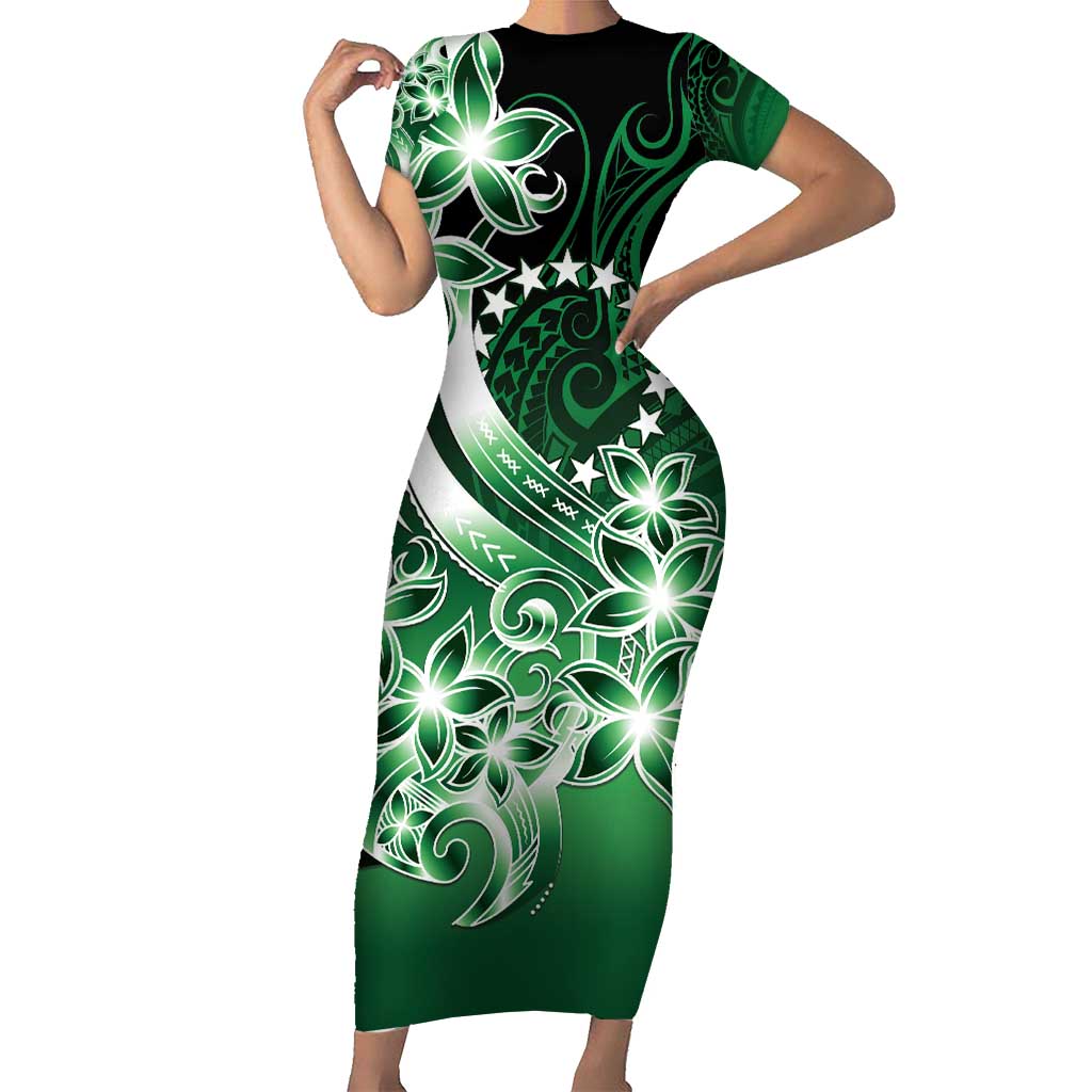Cook Islands Tattoo Family Matching Short Sleeve Bodycon Dress and Hawaiian Shirt Plumeria Polynesian Pattern LT9 Mom's Dress Green - Polynesian Pride