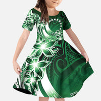 Cook Islands Tattoo Family Matching Summer Maxi Dress and Hawaiian Shirt Plumeria Polynesian Pattern LT9 Daughter's Dress Green - Polynesian Pride