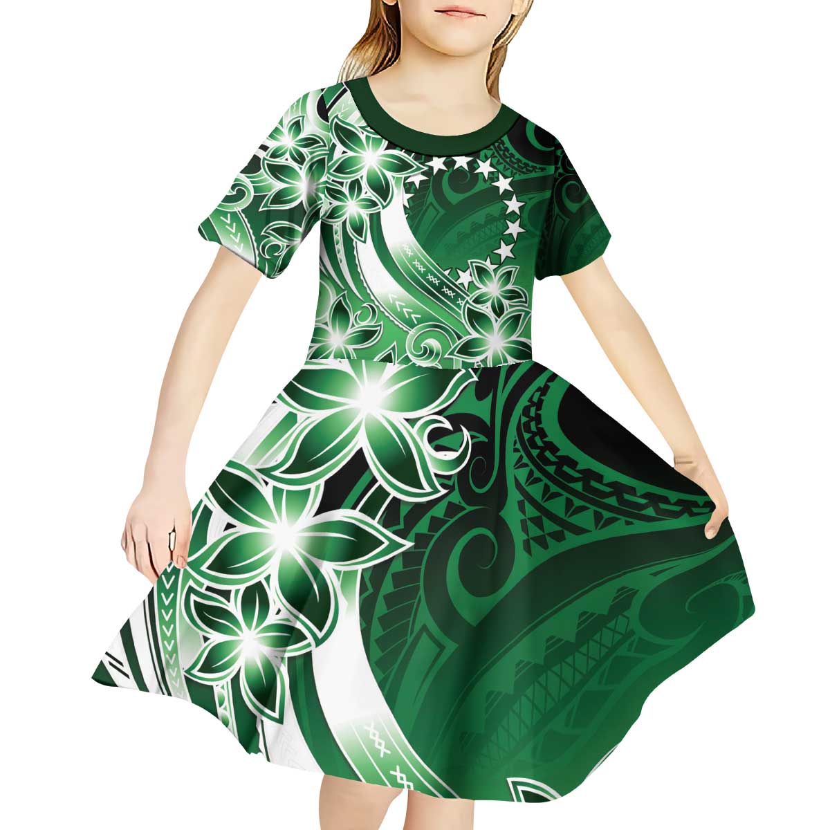 Cook Islands Tattoo Kid Short Sleeve Dress Plumeria Polynesian Pattern