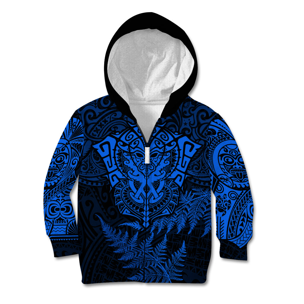 New Zealand Rugby Kid Hoodie Silver Fern All Black Mix Ta Moko Blue Style LT9 Zip Hoodie Blue - Polynesian Pride
