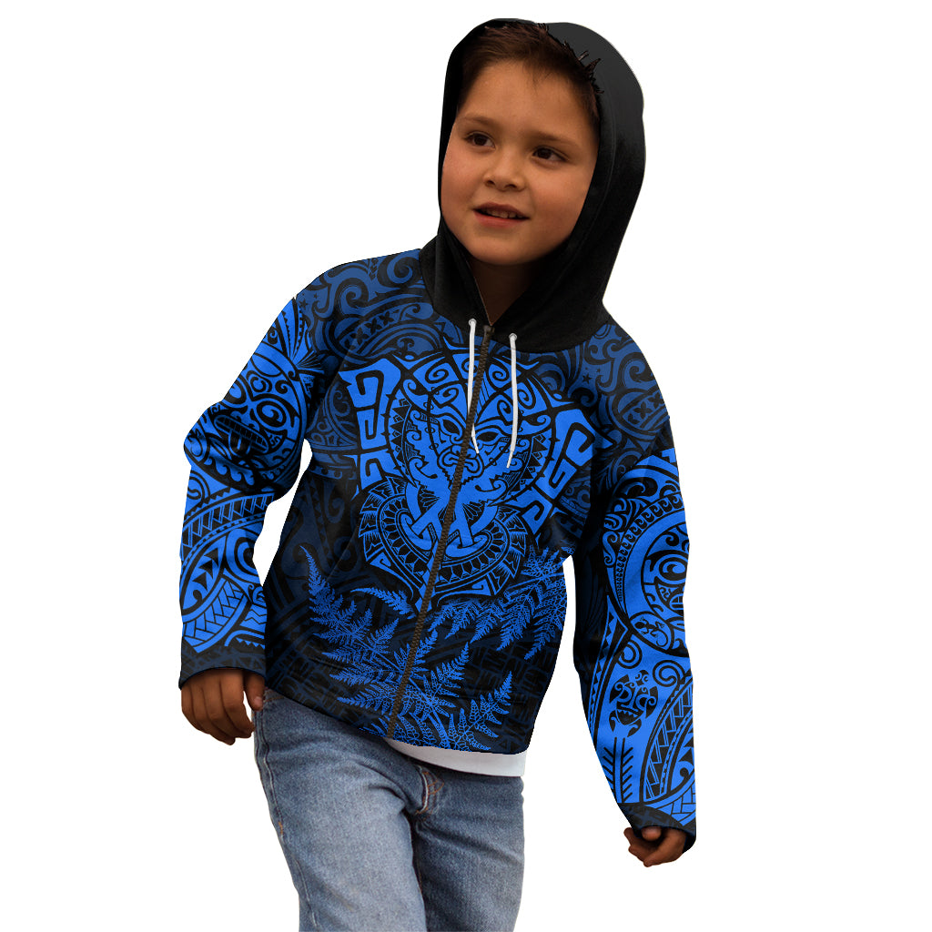 New Zealand Rugby Kid Hoodie Silver Fern All Black Mix Ta Moko Blue Style LT9 - Polynesian Pride