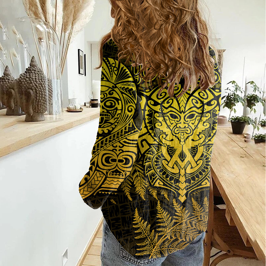 New Zealand Rugby Women Casual Shirt Silver Fern All Black Mix Ta Moko Gold Style LT9 - Polynesian Pride