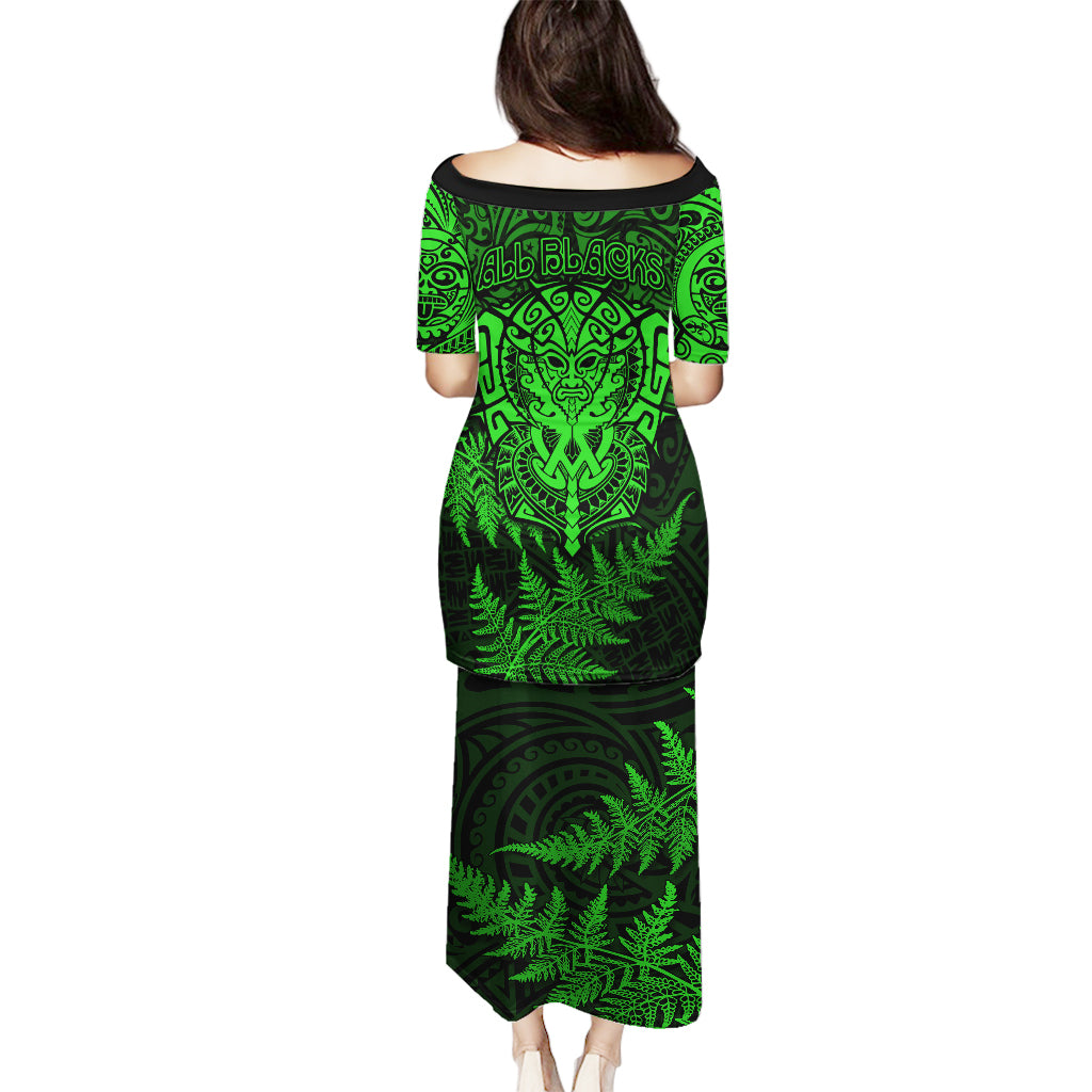New Zealand Rugby Puletasi Silver Fern All Black Mix Ta Moko Green Style LT9 - Polynesian Pride