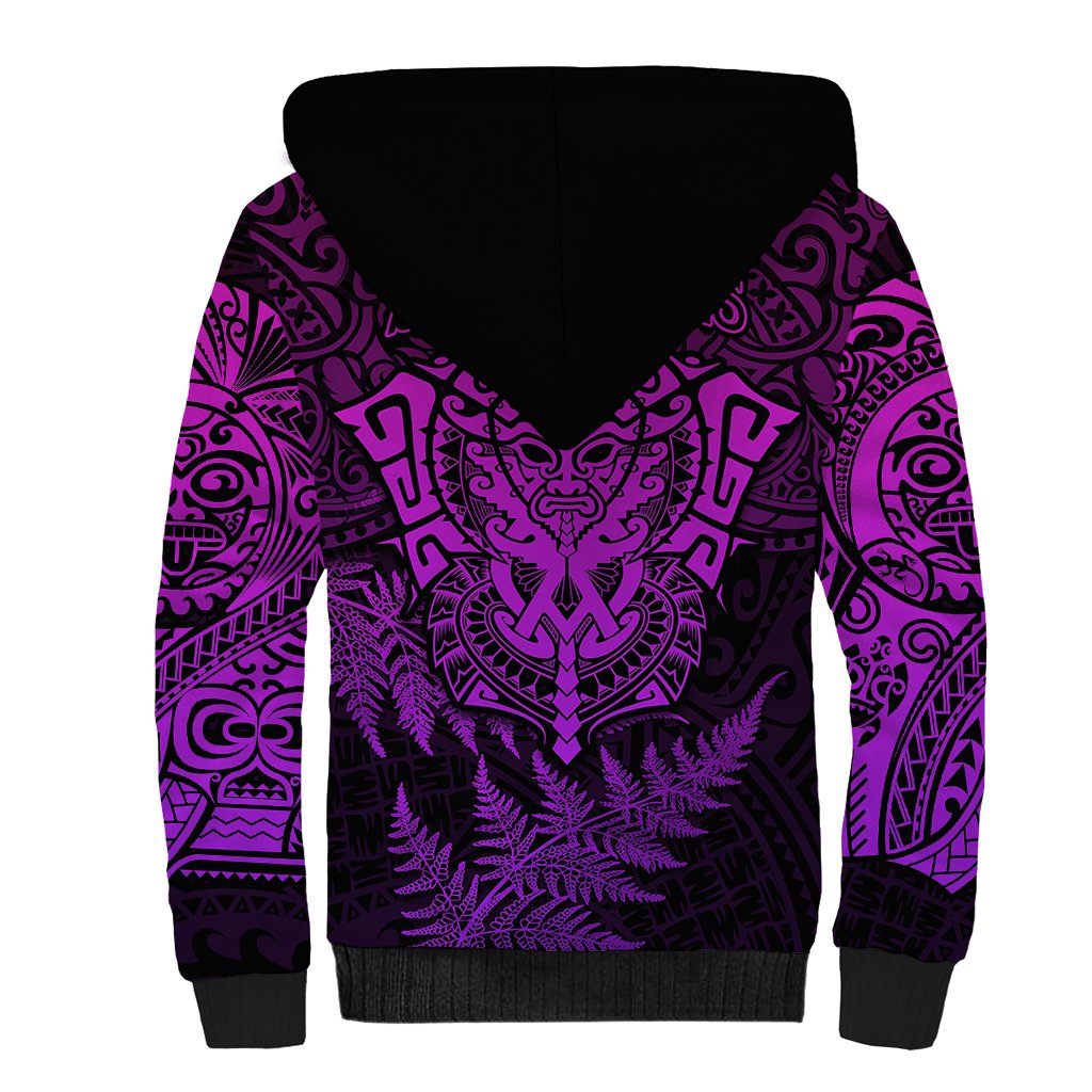 New Zealand Rugby Sherpa Hoodie Silver Fern All Black Mix Ta Moko Purple Style LT9 - Polynesian Pride