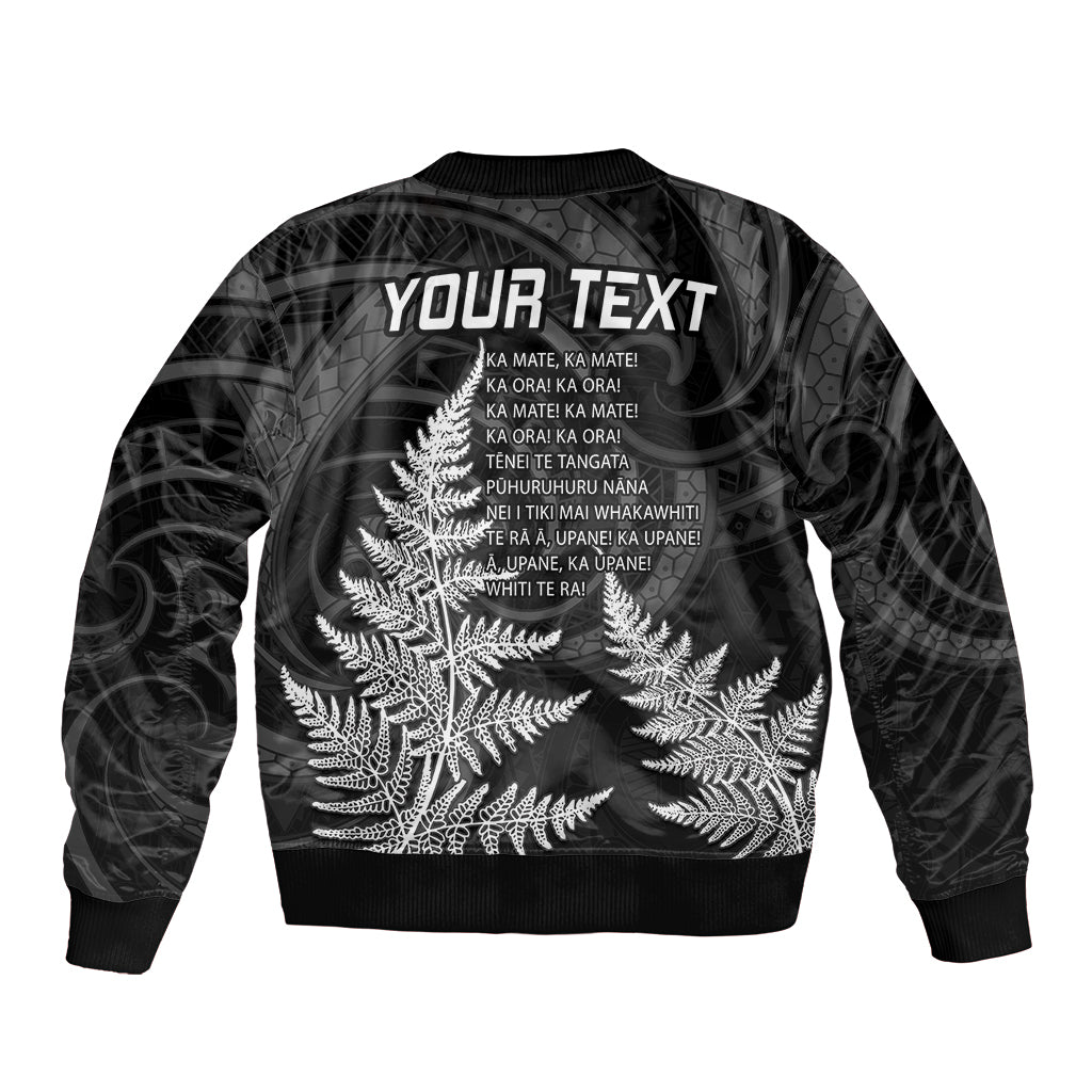 Personalised New Zealand Rugby Sleeve Zip Bomber Jacket Aotearoa Ka Mate Haka All Black Mix Ta Moko White Style LT9 - Polynesian Pride
