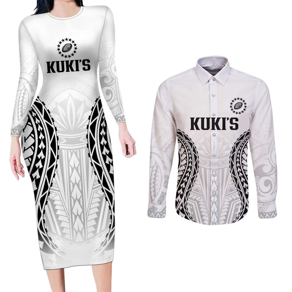 World Rugby Cook Islands Couples Matching Long Sleeve Bodycon Dress and Long Sleeve Button Shirt Kukis Make History LT9 White - Polynesian Pride