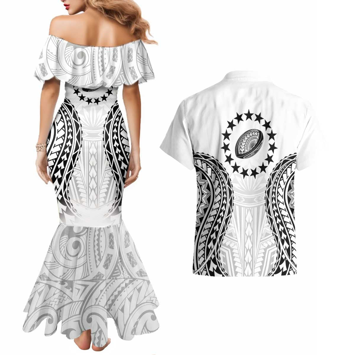 World Rugby Cook Islands Couples Matching Mermaid Dress and Hawaiian Shirt Kukis Make History LT9 - Polynesian Pride