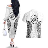 World Rugby Cook Islands Couples Matching Off The Shoulder Long Sleeve Dress and Hawaiian Shirt Kukis Make History LT9 - Polynesian Pride