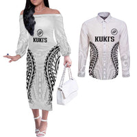 World Rugby Cook Islands Couples Matching Off The Shoulder Long Sleeve Dress and Long Sleeve Button Shirt Kukis Make History LT9 White - Polynesian Pride