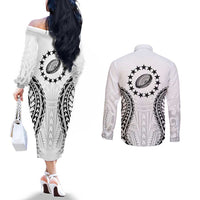 World Rugby Cook Islands Couples Matching Off The Shoulder Long Sleeve Dress and Long Sleeve Button Shirt Kukis Make History LT9 - Polynesian Pride