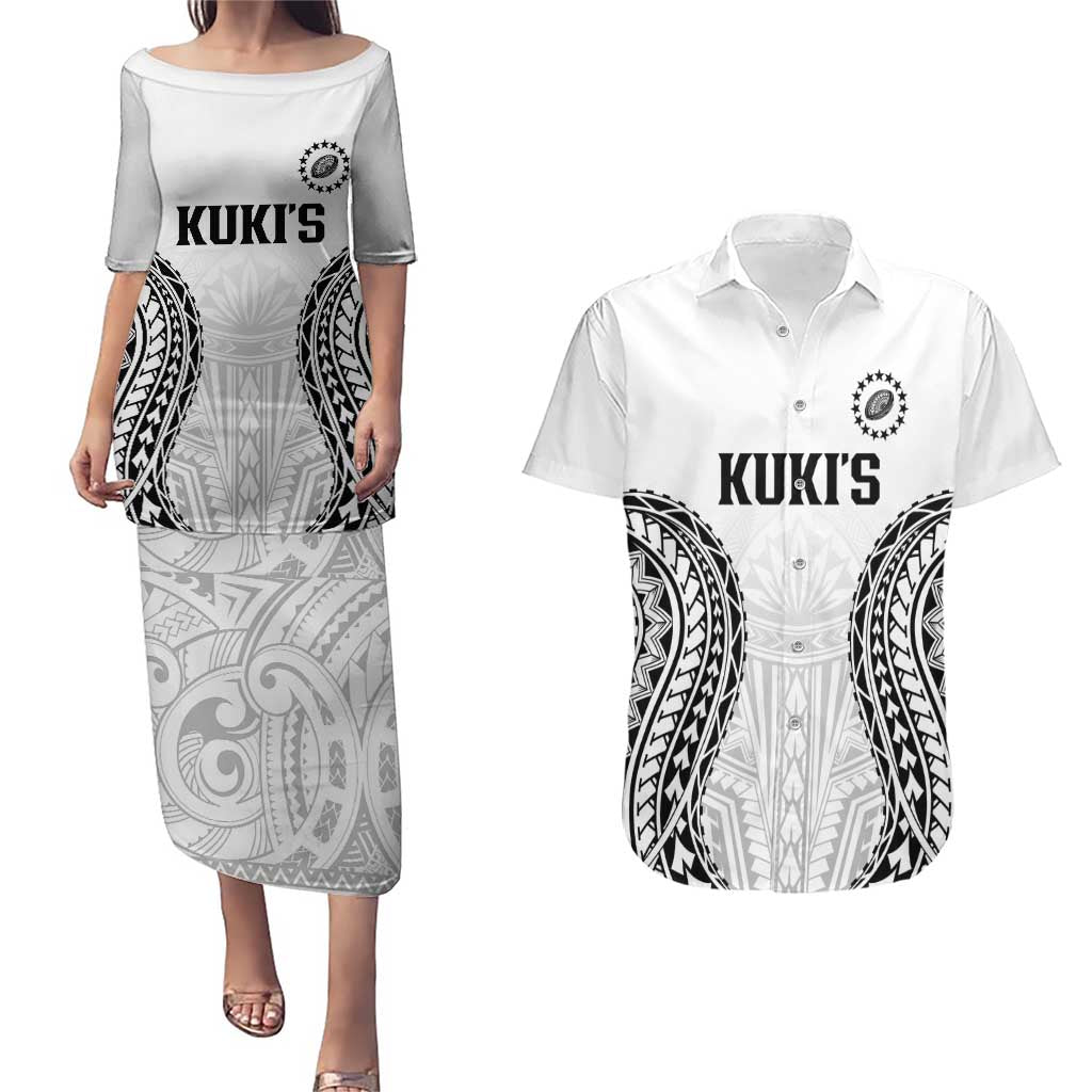 World Rugby Cook Islands Couples Matching Puletasi and Hawaiian Shirt Kukis Make History LT9 White - Polynesian Pride